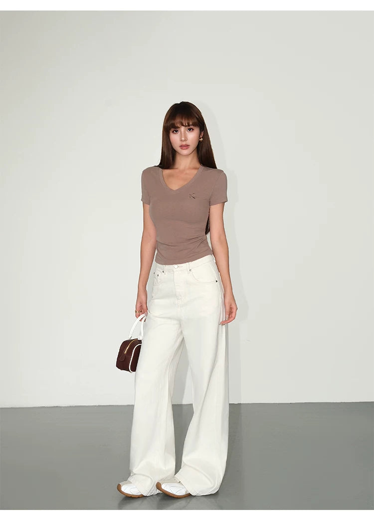 Cloudline Wide-Leg Cream Denim Pants