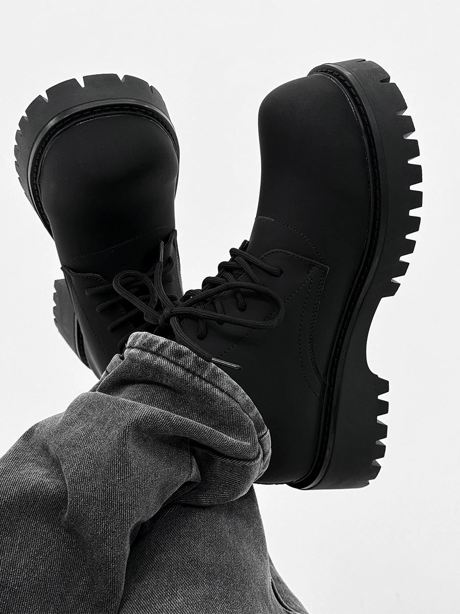 Chunky Black Platform Derby Shoes with Lug Soles