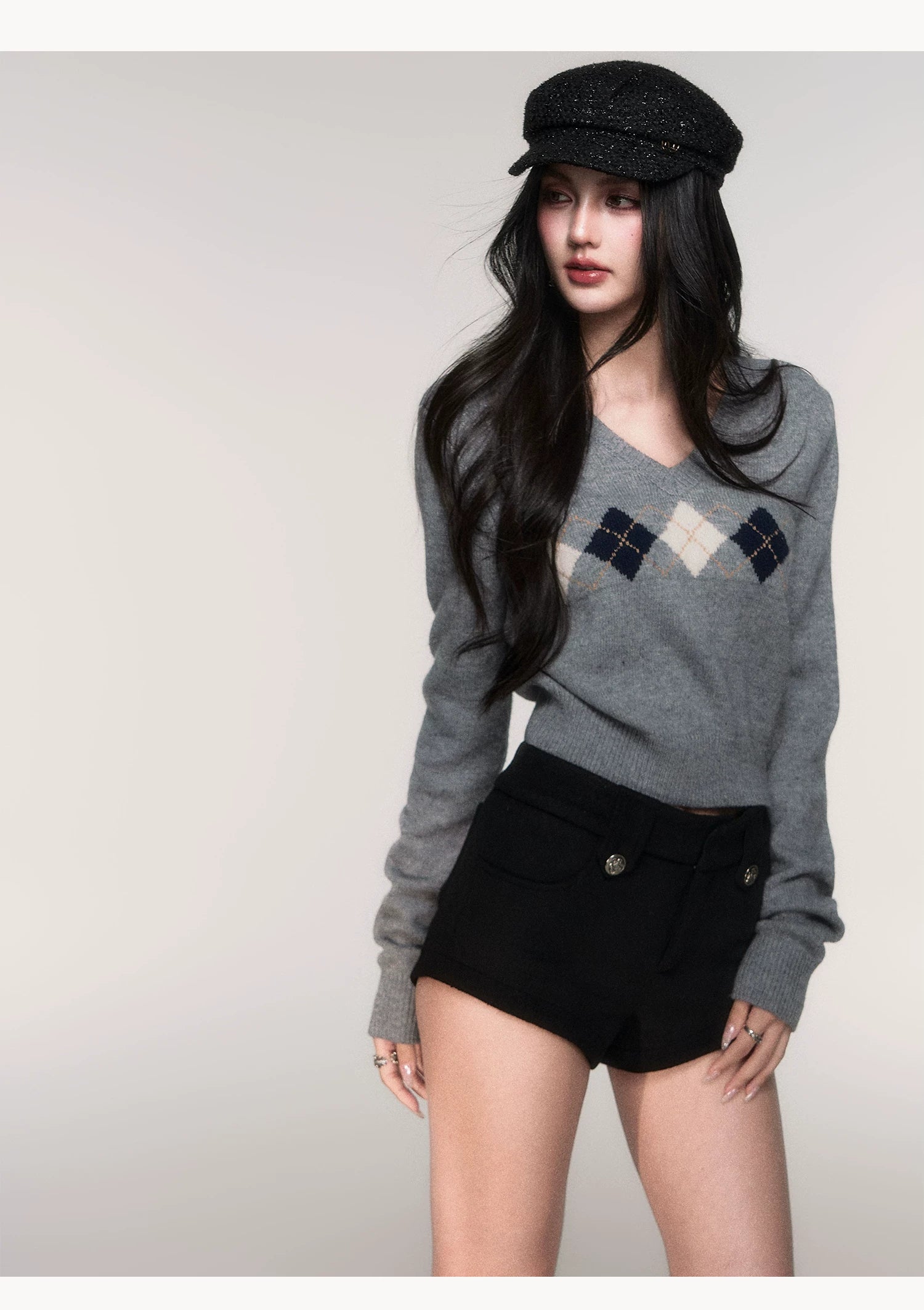 Argyle Muse Cropped Knit Sweater