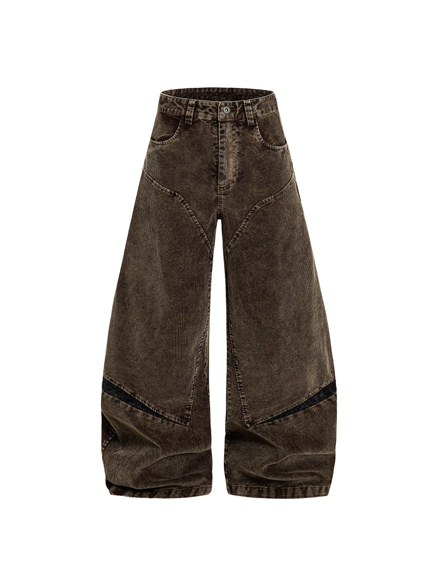 Men's Corduroy Deconstructed Patchwork Curved Wide-Leg Jeans