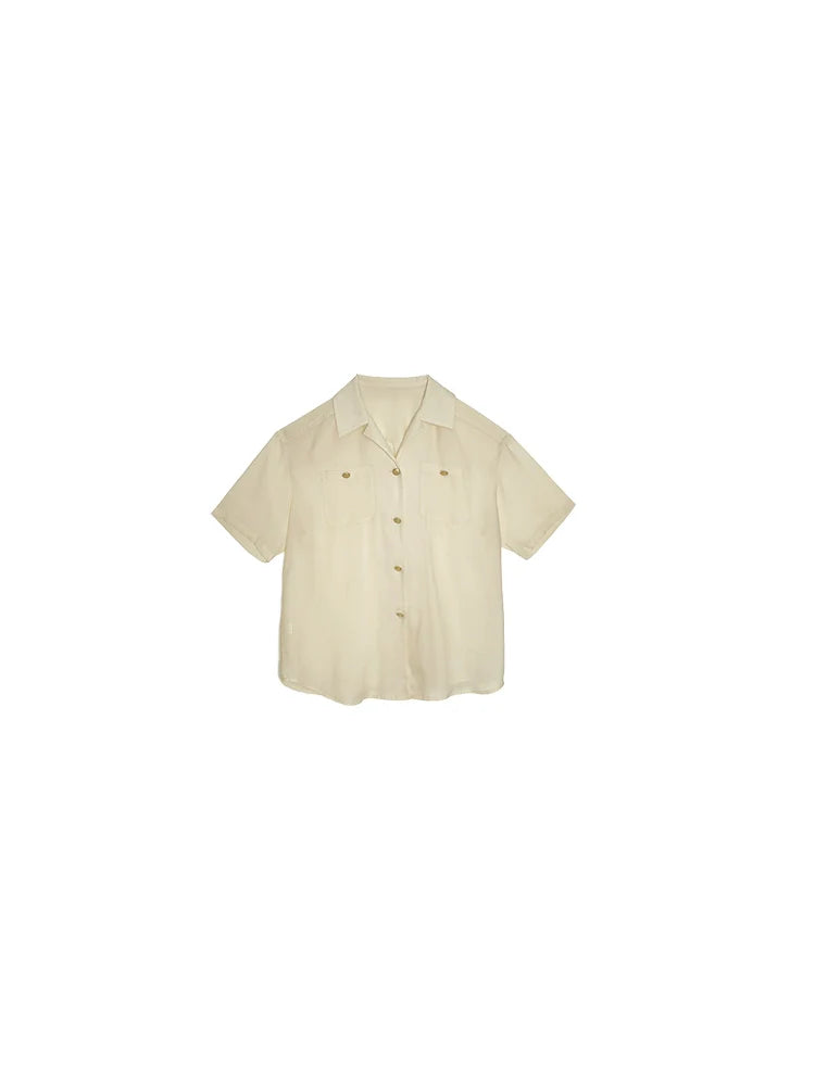 Beige Short Sleeve Button Up Shirt
