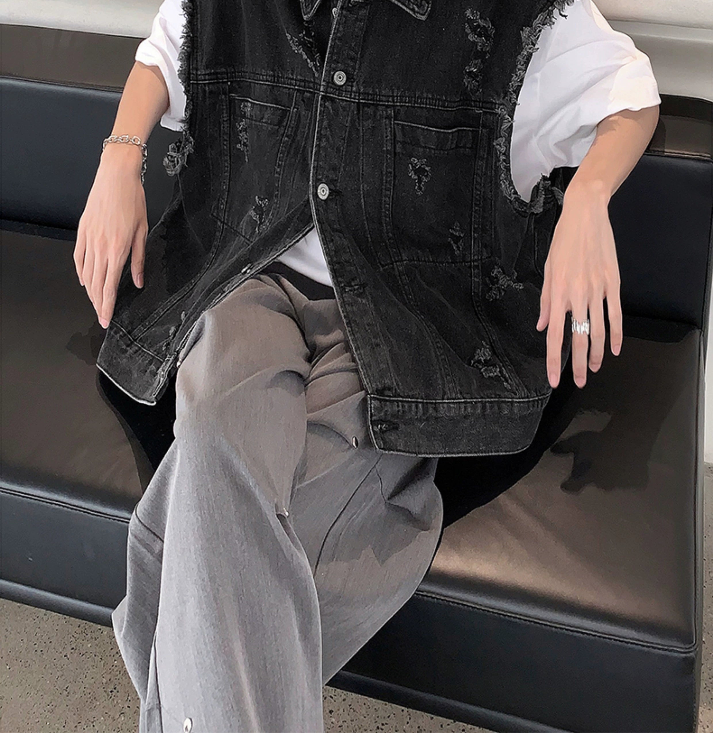 Distressed Sleeveless Denim Vest