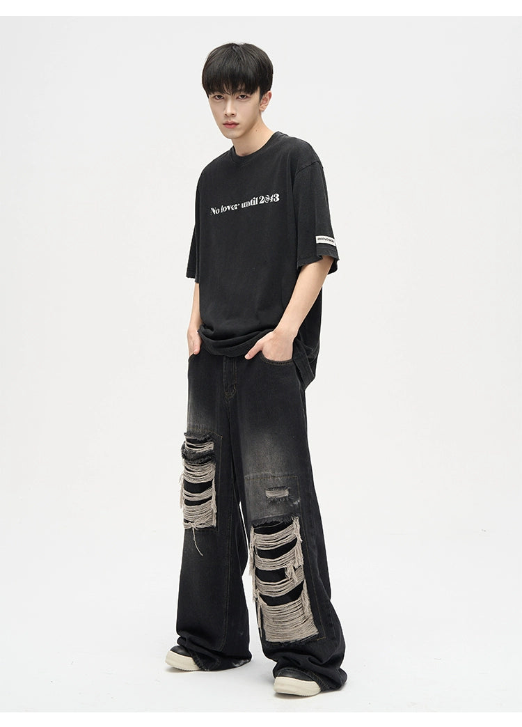 Dripped Panels Wide Leg Baggy Jeans