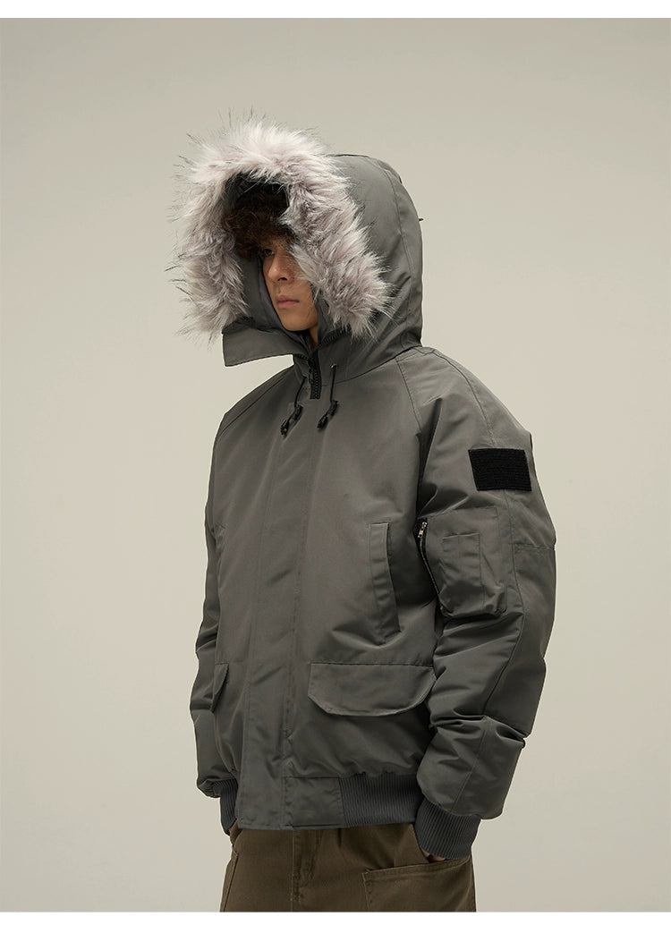 Full Zip Front Fur Hooded Puffer Jacket