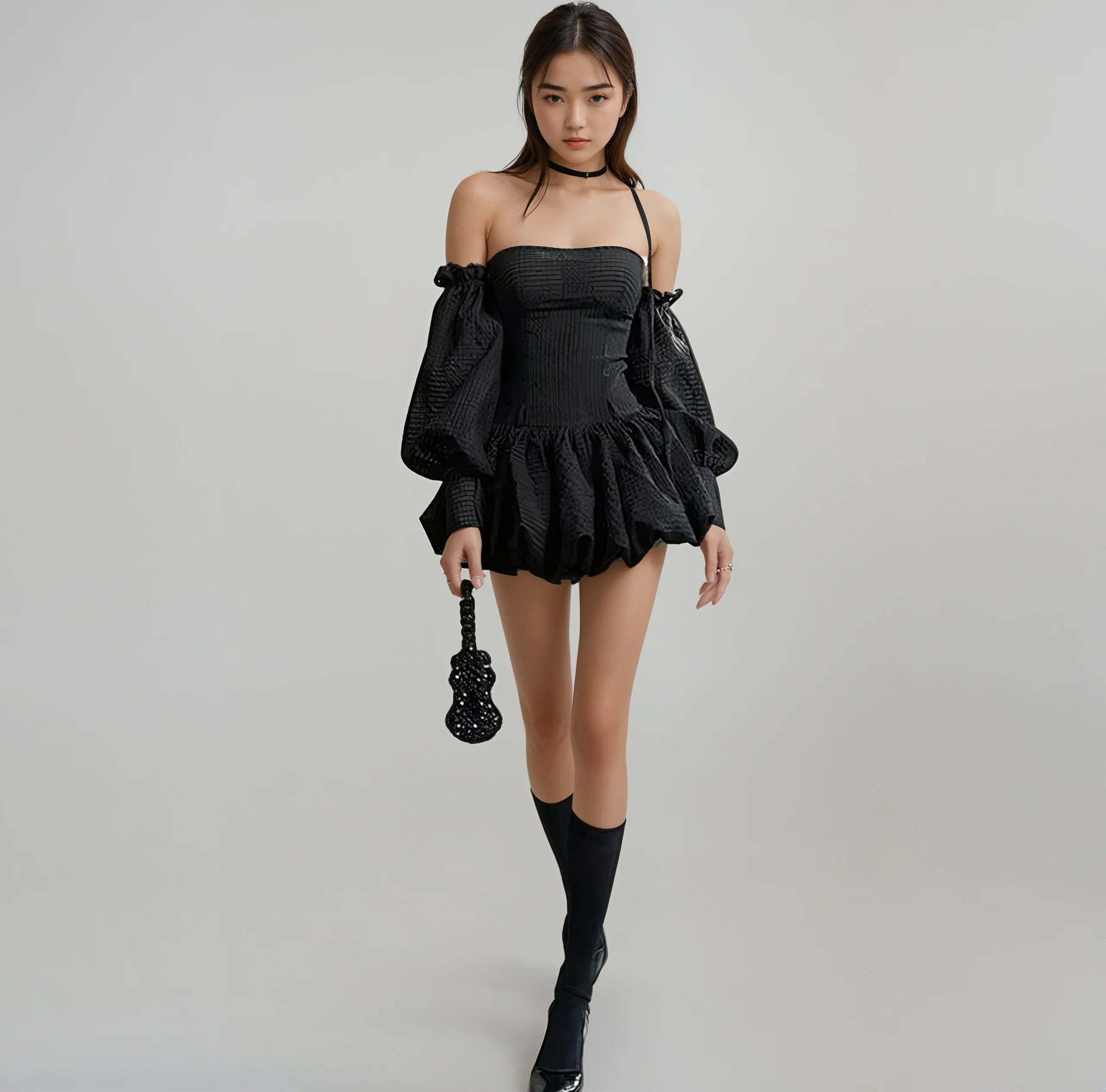 Puff Sleeve Mini Romper Dress