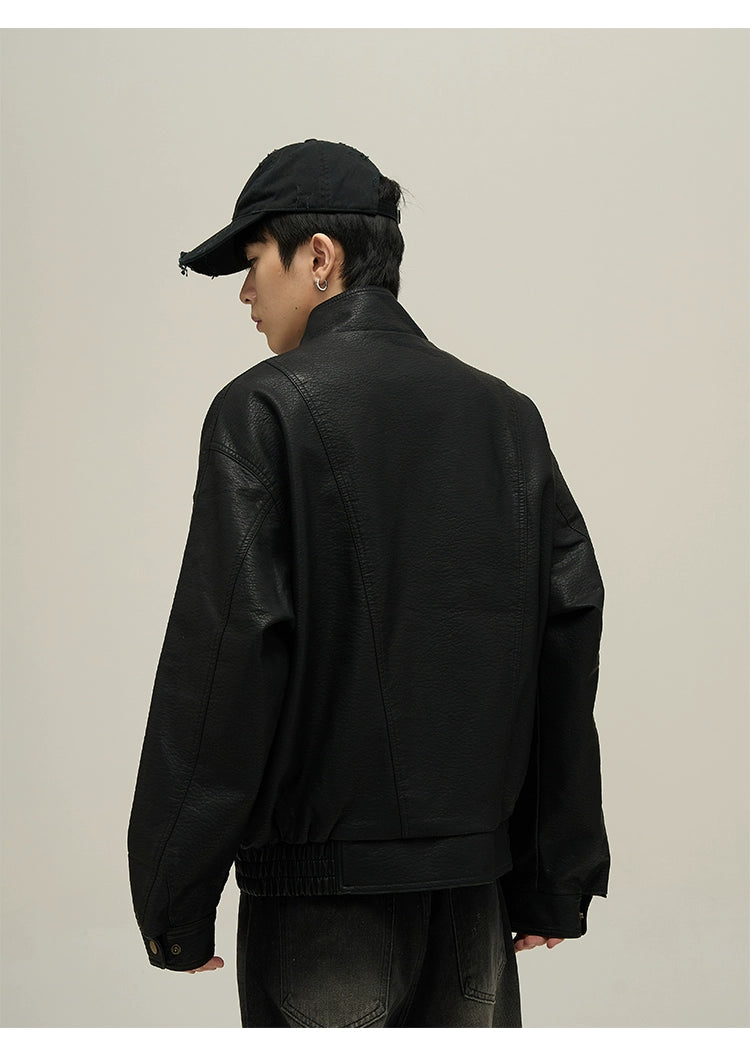 Stand Collar Vintage Faux Leather Jacket