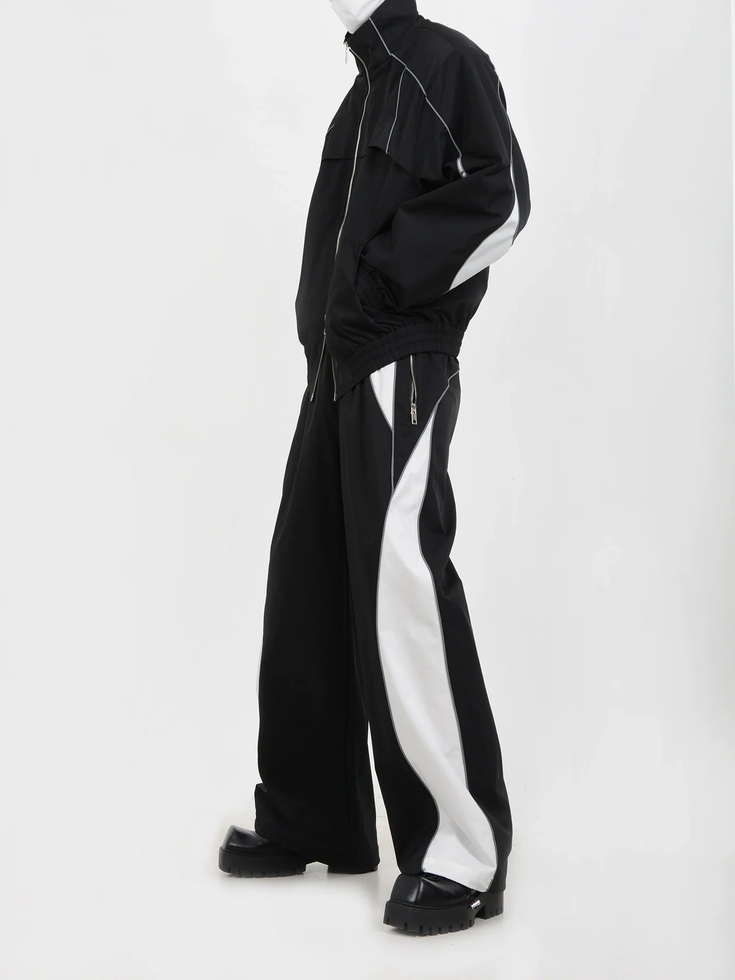 Sporty Jacket and Wide-Leg Track Pants