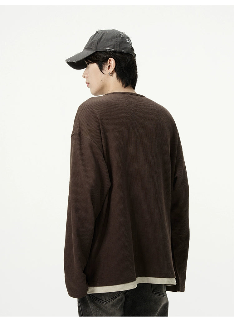 Waffle Knit Henley Neckline Pullover