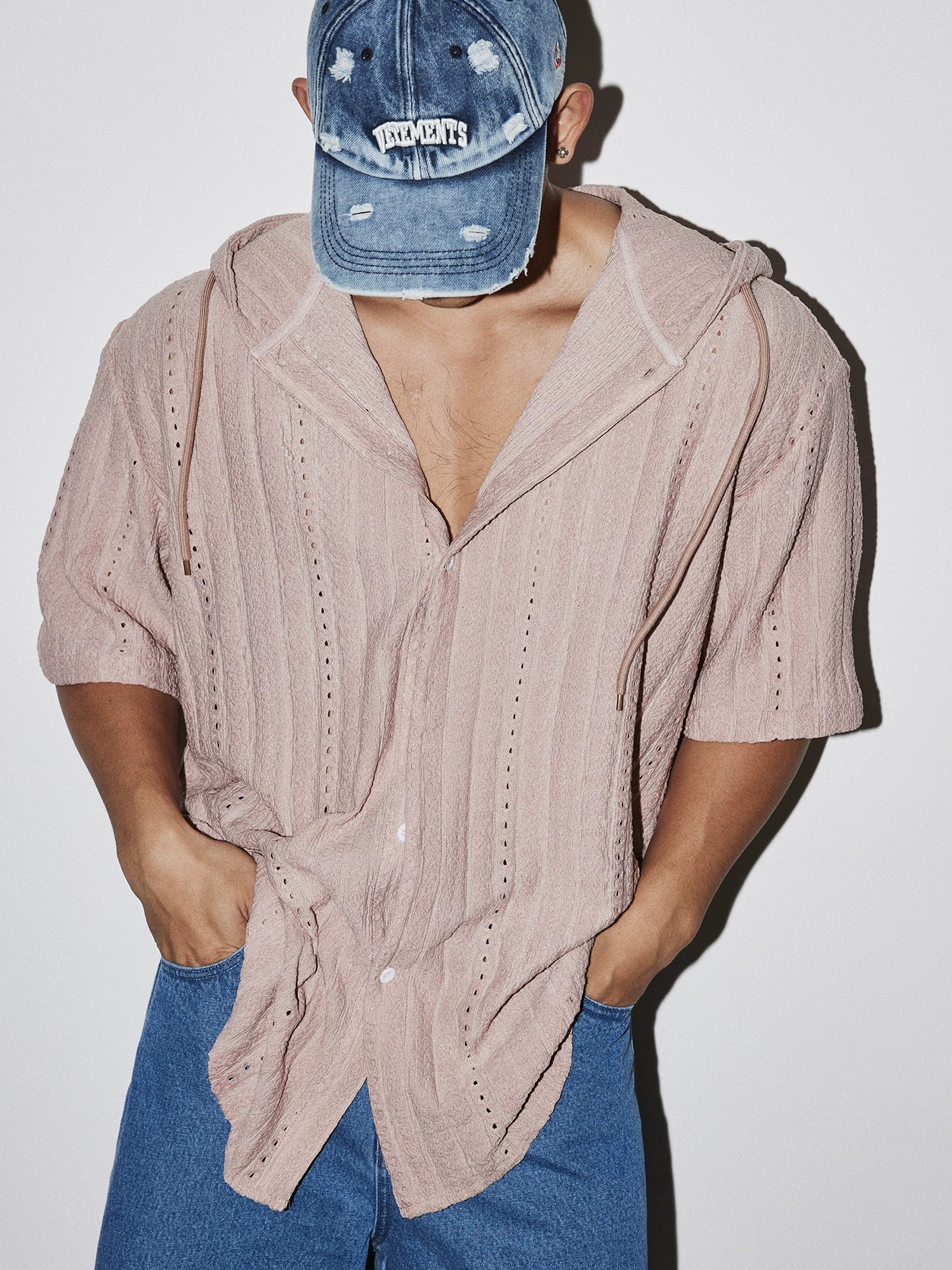 Blush Dune Hooded Textured Shirt