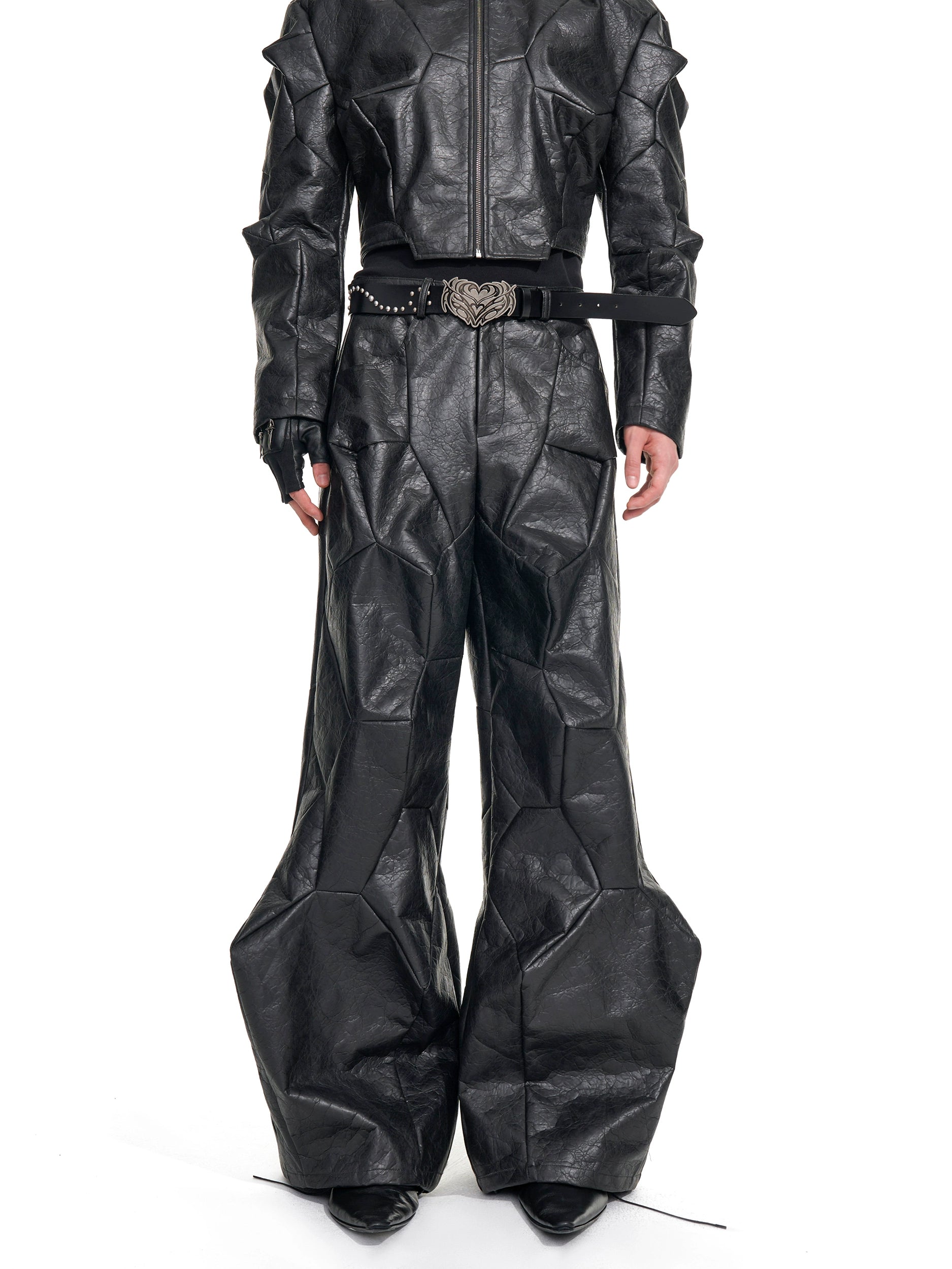 Black Geometric-Textured Leather Set