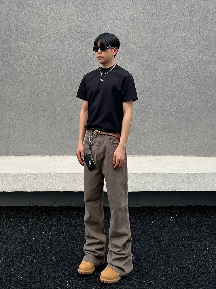 Taupe Straight-Leg Washed Jeans