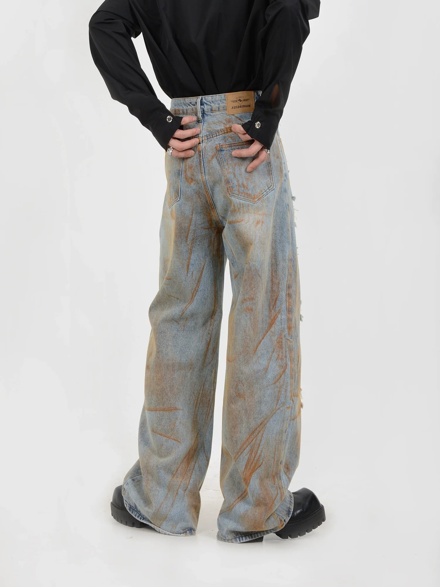 Damage Rust Wash Wide-Leg Jeans