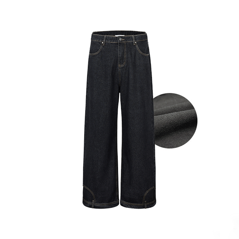 Wide-Leg Black Denim Jeans with Back Patch Pocket