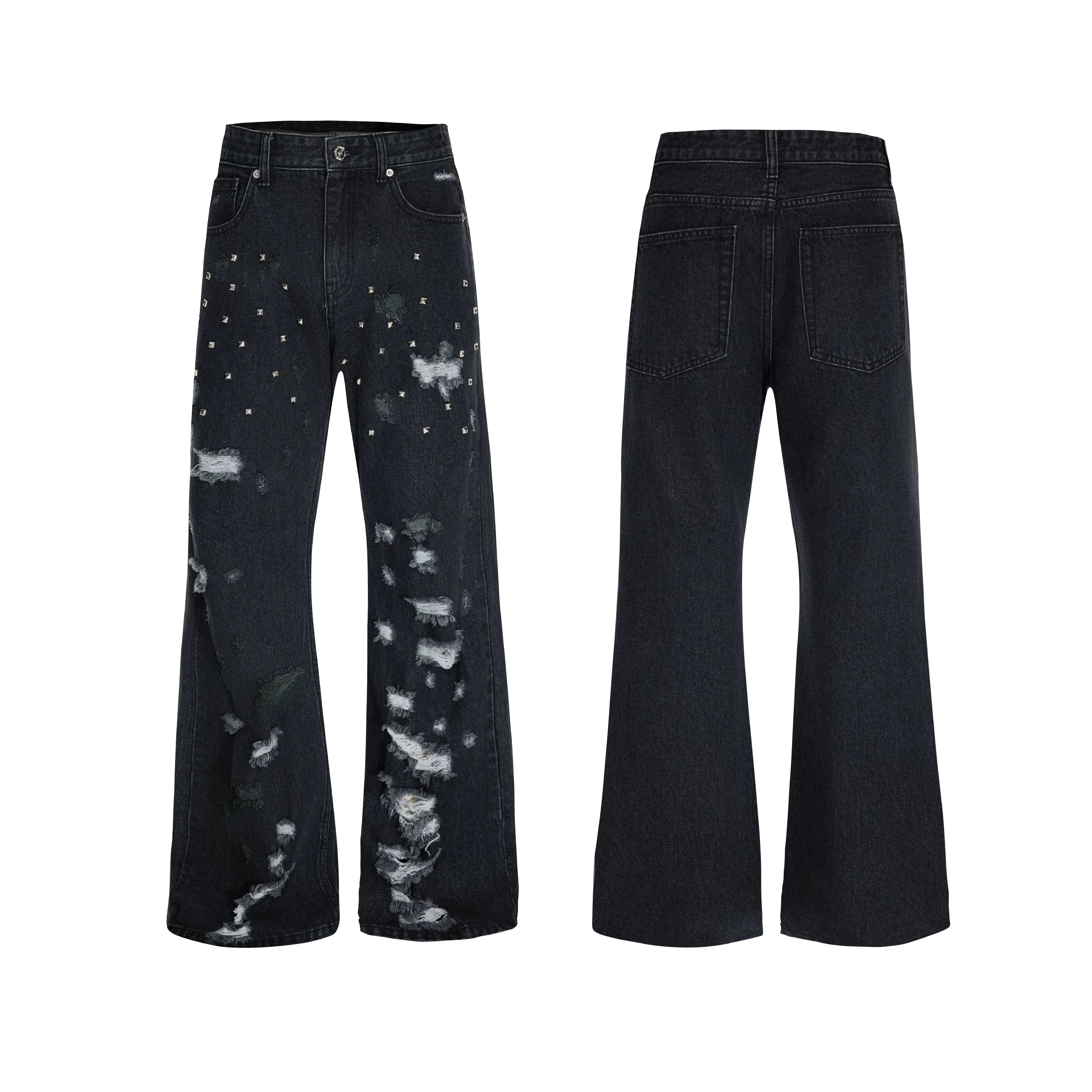 Distressed Studded Wide Leg Jeans
