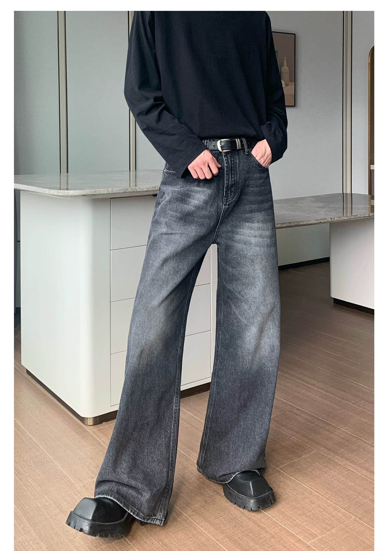 Straight-Wide-Leg Wash Jeans
