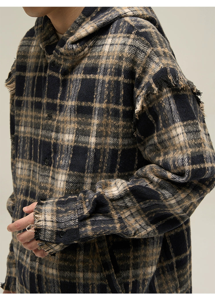 Plaid Flannel Hoodie with Cat Ears
