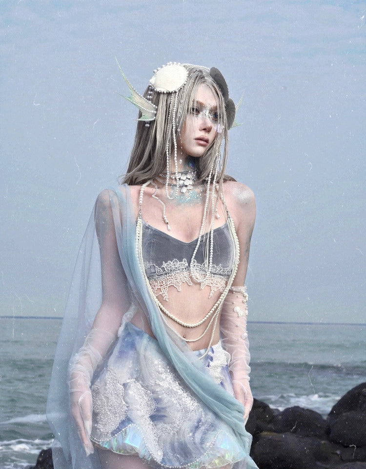 Mermaid Velvet Pearl Lace Suspenders