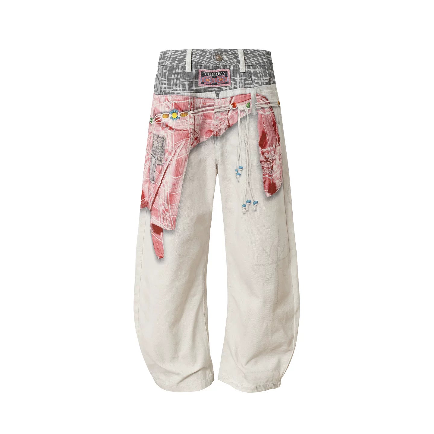Layered Plaid Waist Wide Leg Jeans