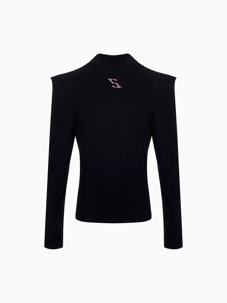 Sharp Shoulder Mock Neck T-Shirt