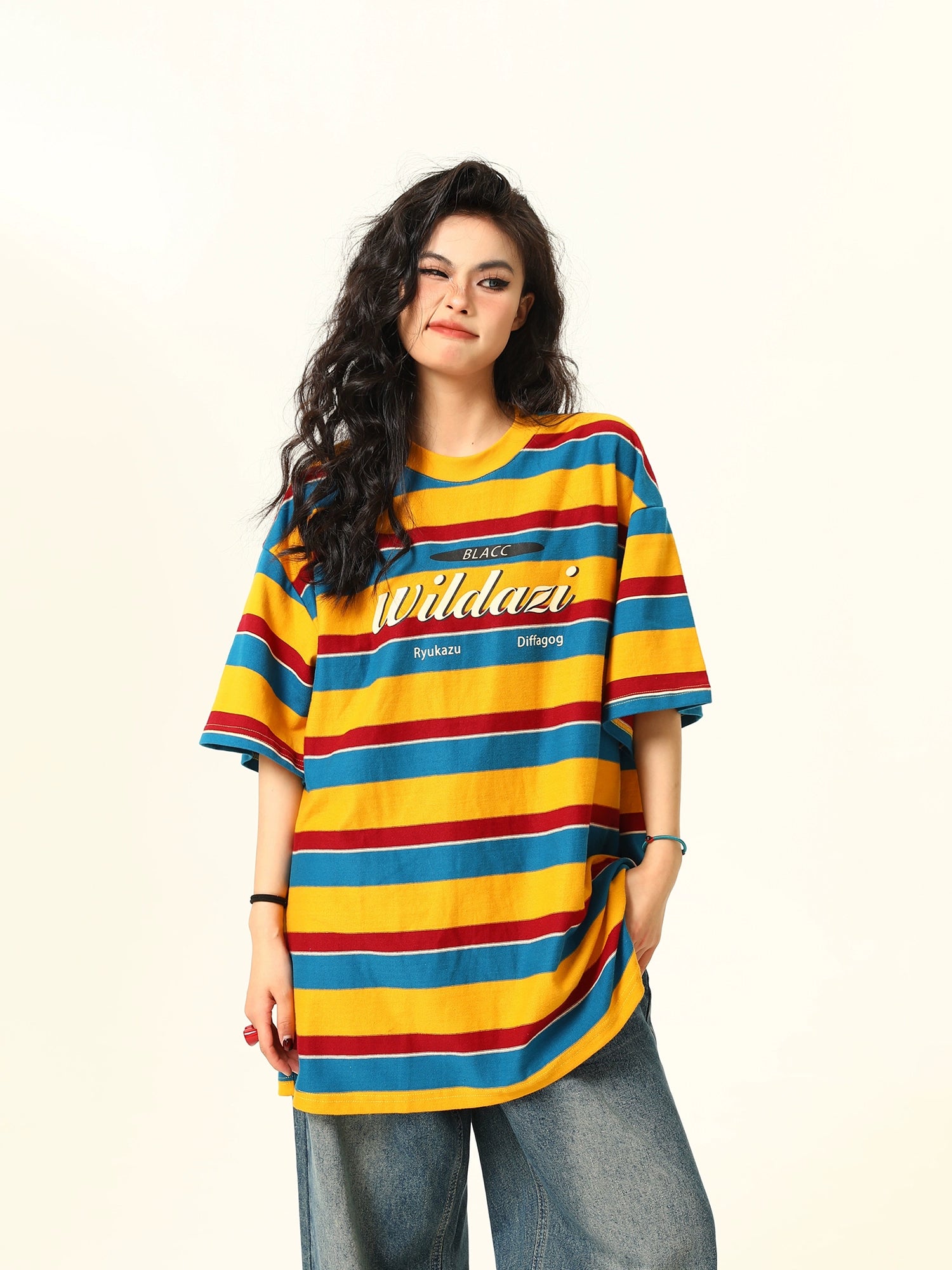 Wildazi Retro Striped Oversized Tee