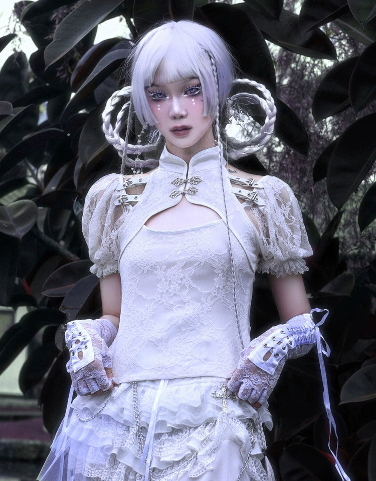 Angelic Lace Puff Sleeve Crop Top