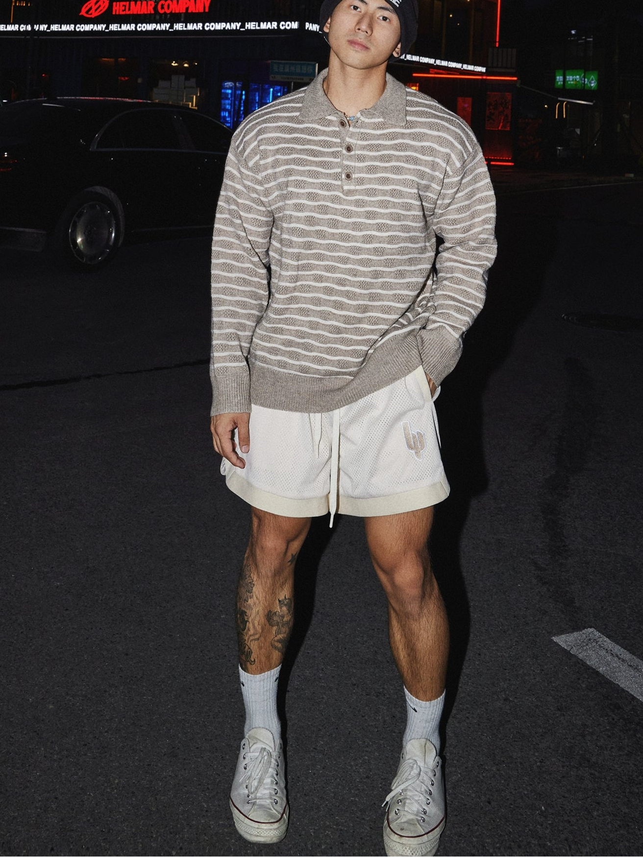 Monochrome Wave Knit Rugby Shirt