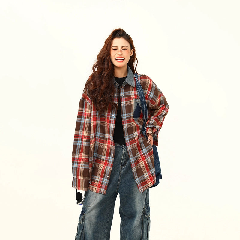 Plaid Patchwork Shirt Jacket