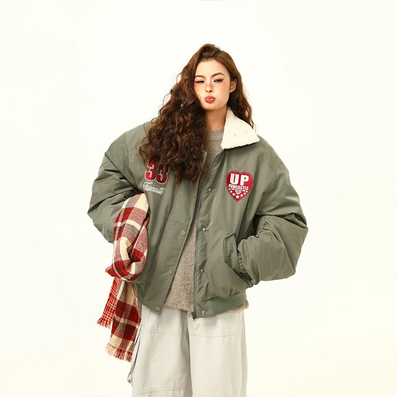 Varsity Patch Oversized High Neck Bomber Jacket