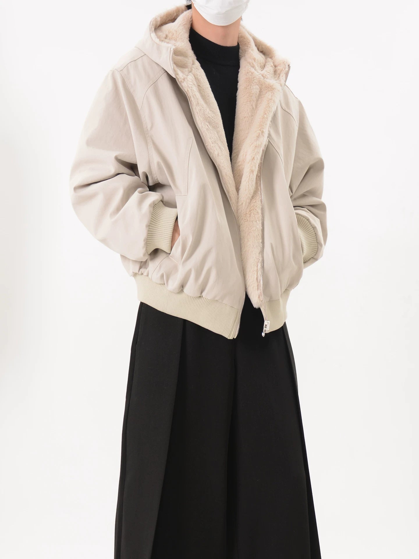 Hooded Zip-up Reversible Cotton Coat
