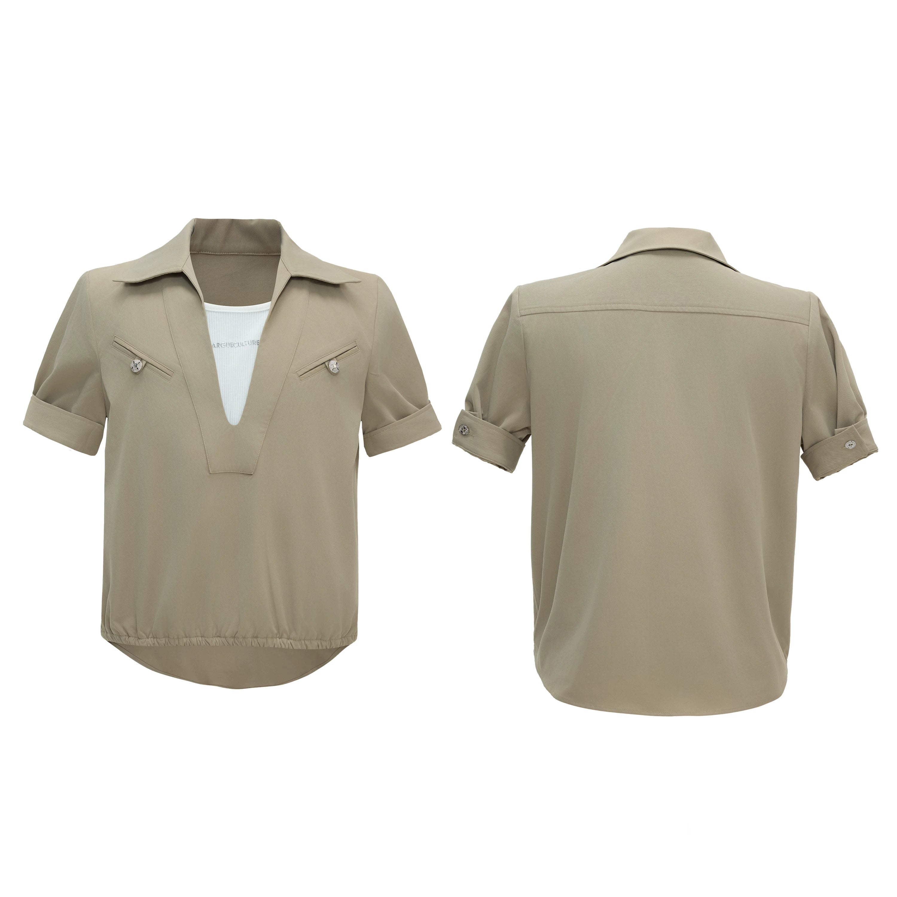 Deep V Neck Utility Pocket Shirt