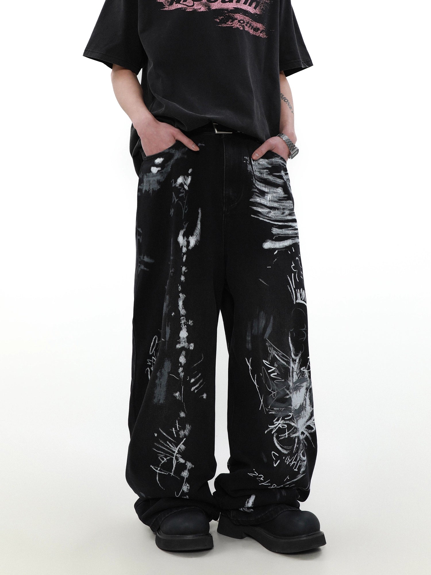 Ink Chaos Graffiti Wide Jeans