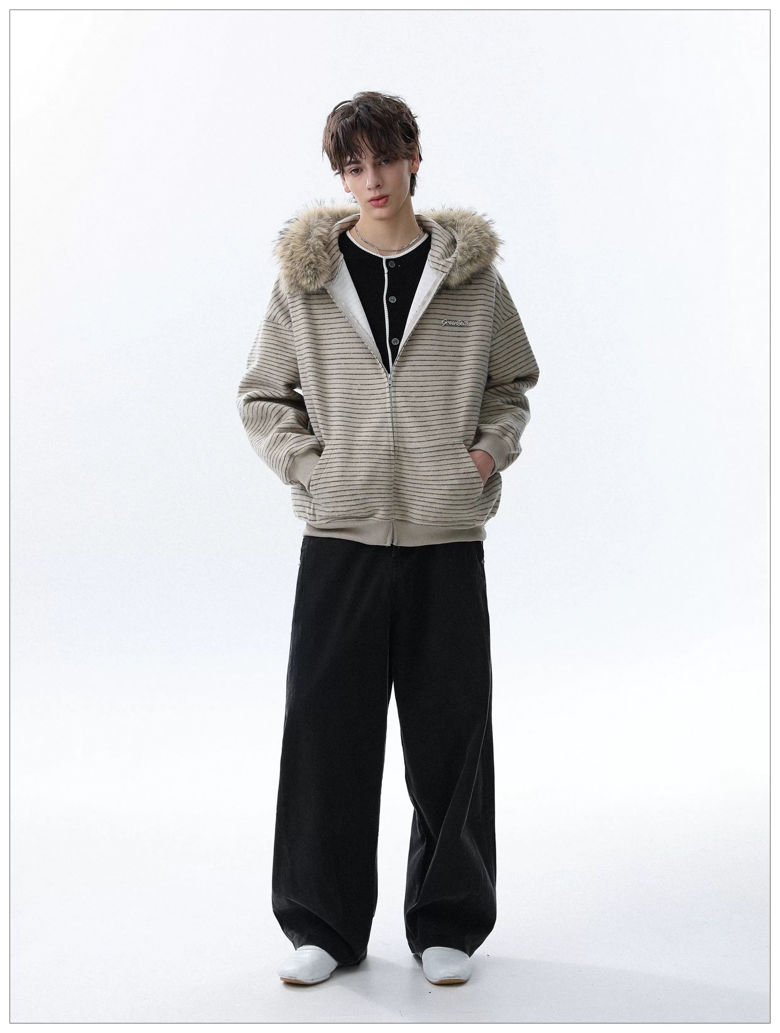 Frostline Striped Faux Fur Hoodie