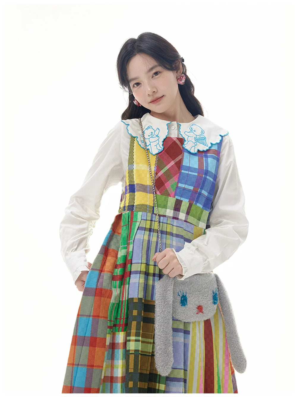Rainbow Patchwork Plaid Sleeveless Tank Dress