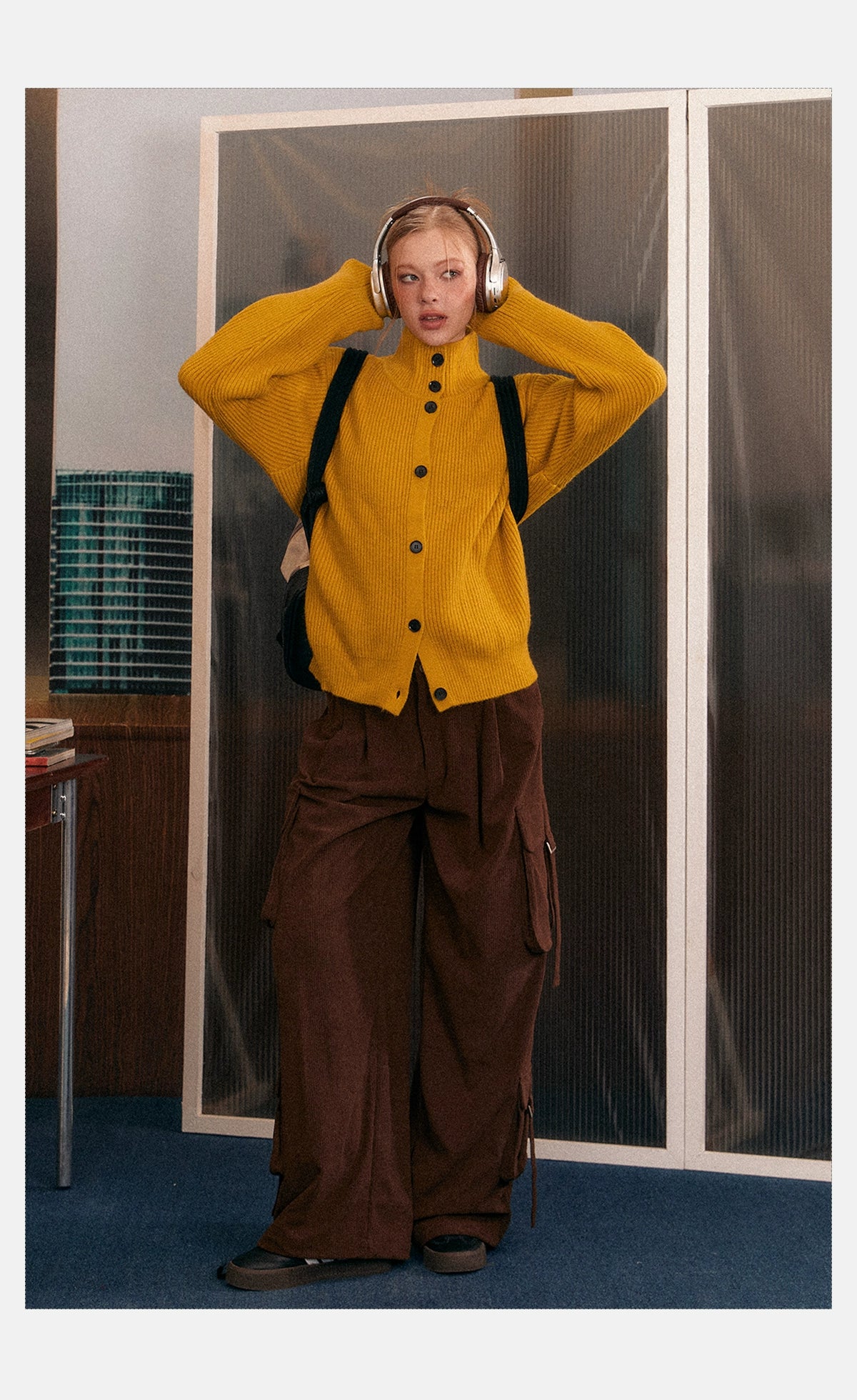Ribbed Knit Texture Button-Up Cardigan