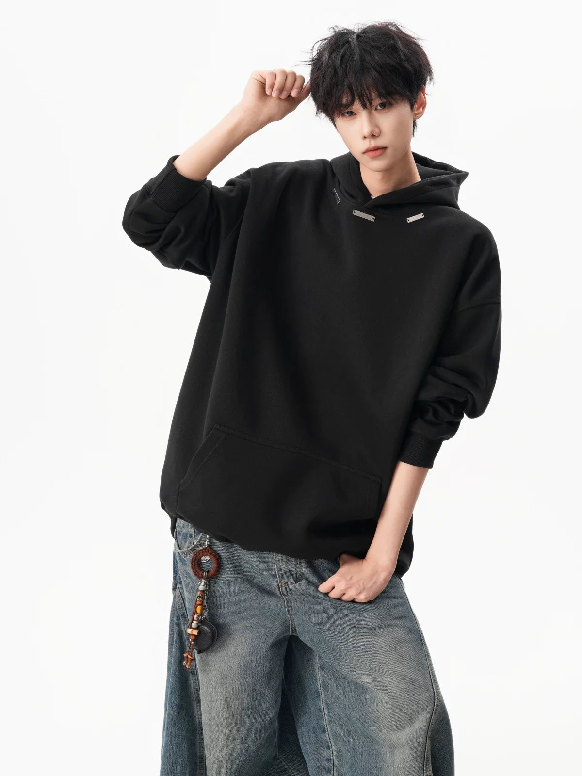 Noir Minimal Drop‑Shoulder Hoodie