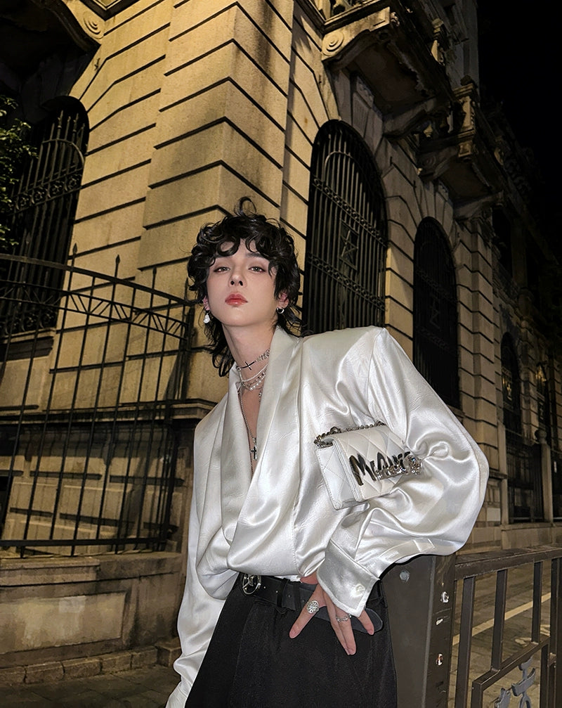 Satin Deep V-Neck Shirt