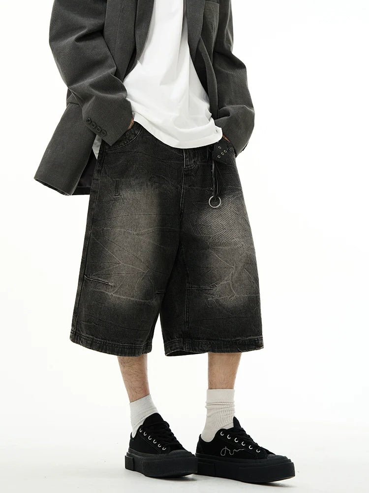 Vintage Wash Wide-Leg Denim Shorts - chiclara