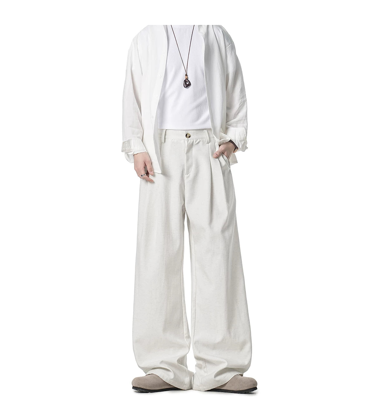 Latte Pleat Relaxed Wide-Leg Trousers