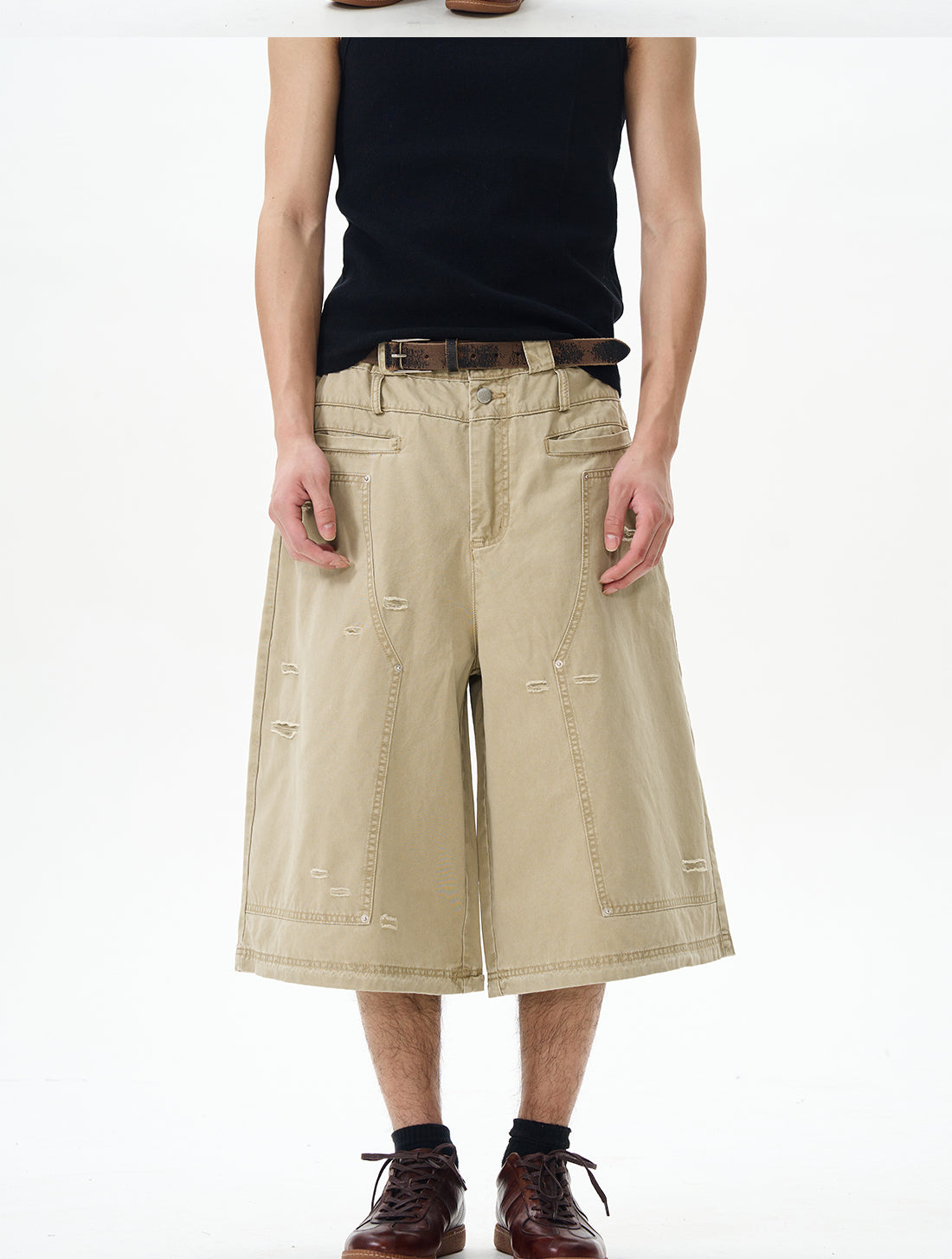 Distressed Grey Cargo Denim Shorts