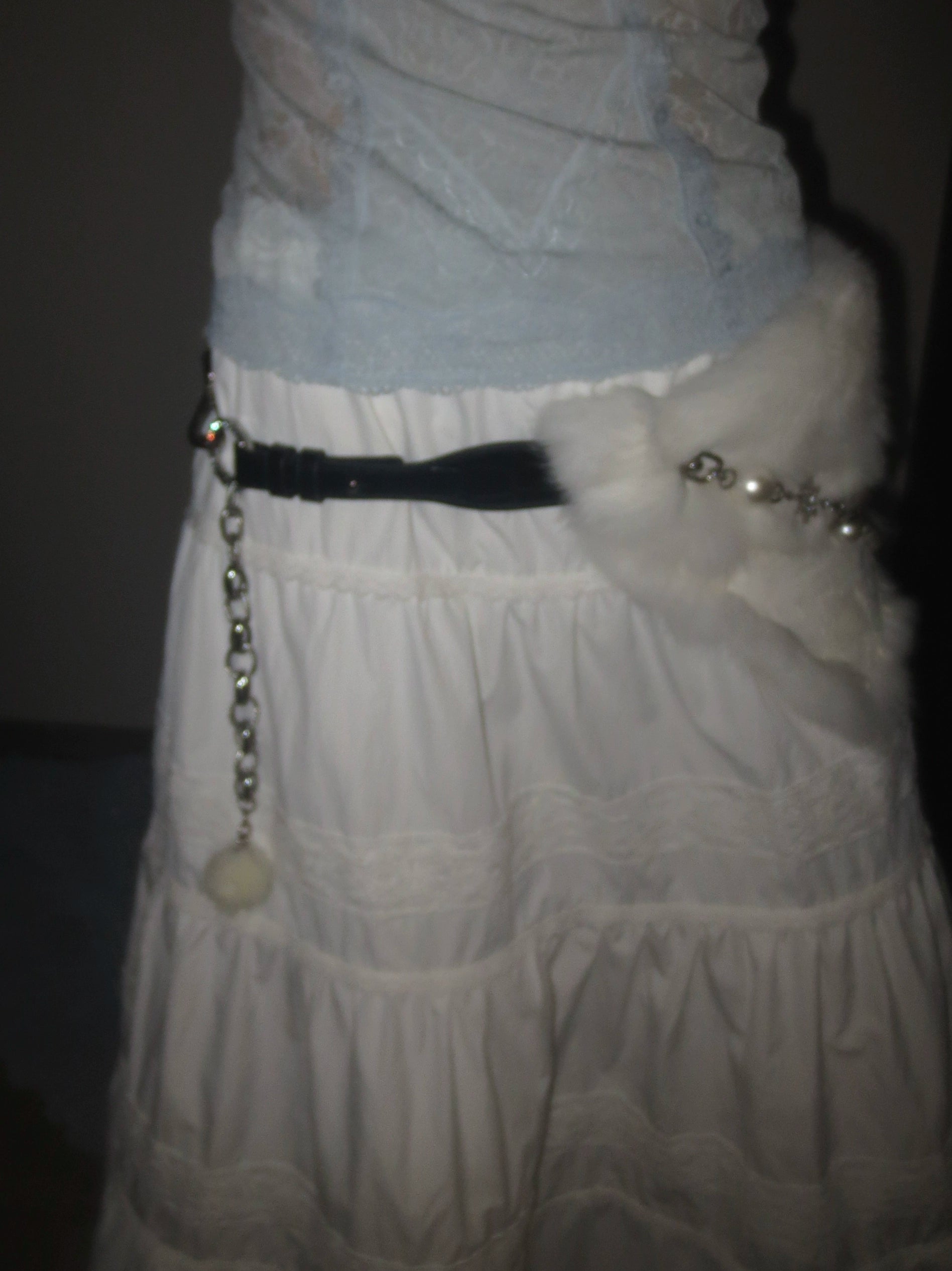 White Rabbit Fur Pearl Chain Belt