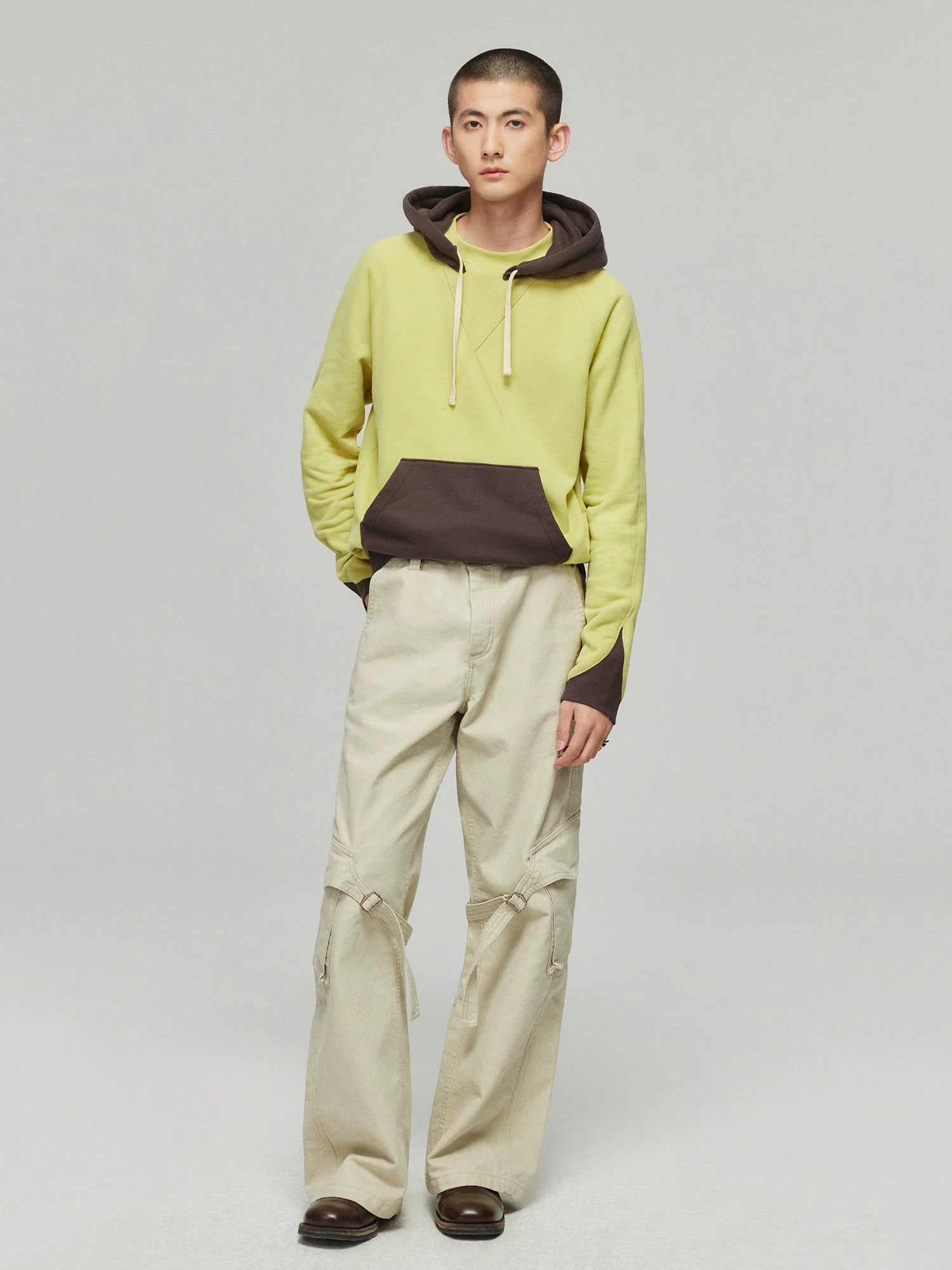 Lime and Brown Colorblock Hoodie