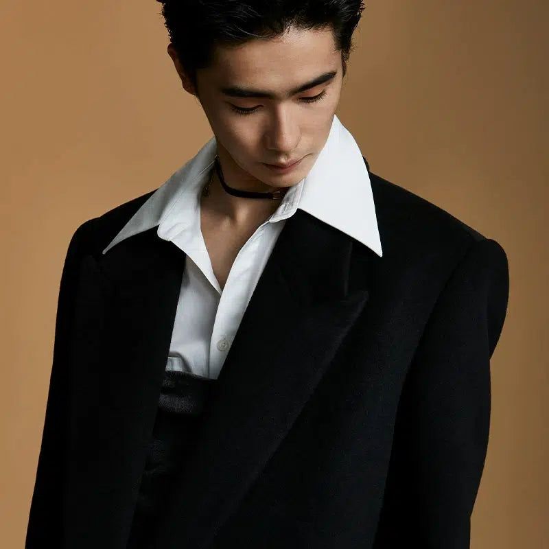Wool Peak Lapel Coat - chiclara