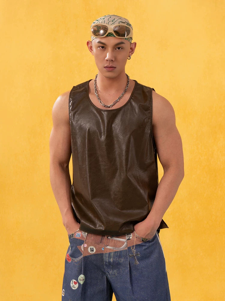 Molten Sheen Faux-Leather Tank Top