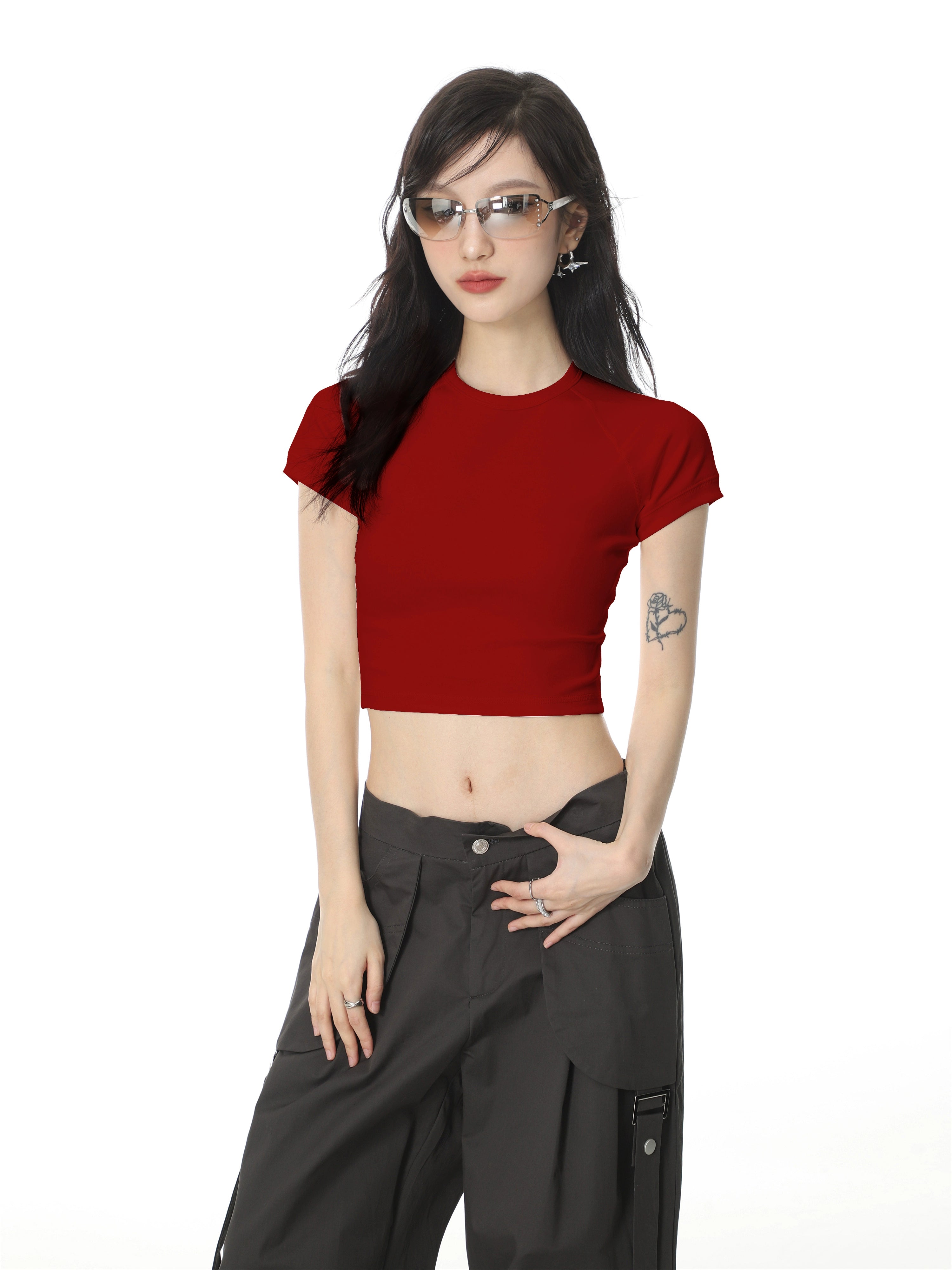 Feste Farbe Normaler Schulter kurzarm T-Shirt