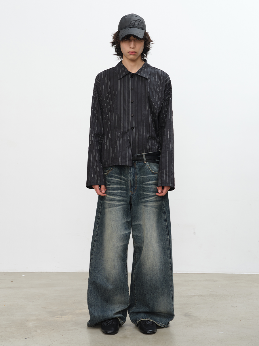 Indigo Vintage Wash Wide-Leg Balloon Jeans