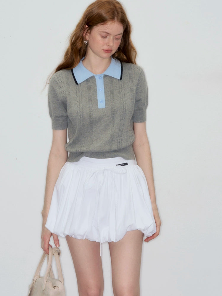 Contrast Collar Knit Polo Tops