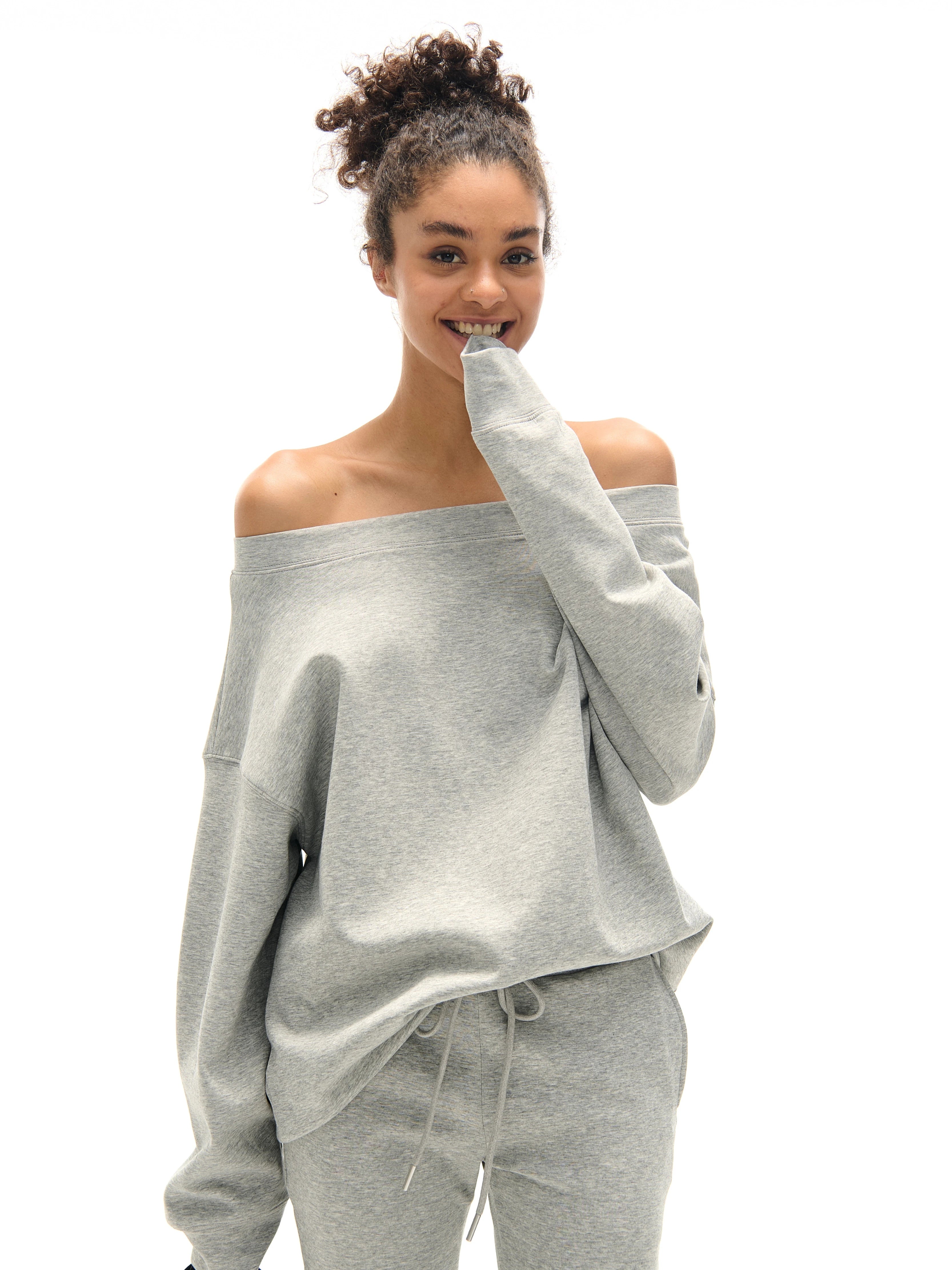 Off-The-Shoulder Sweatshirt And Slight Flare Casual Pants Set