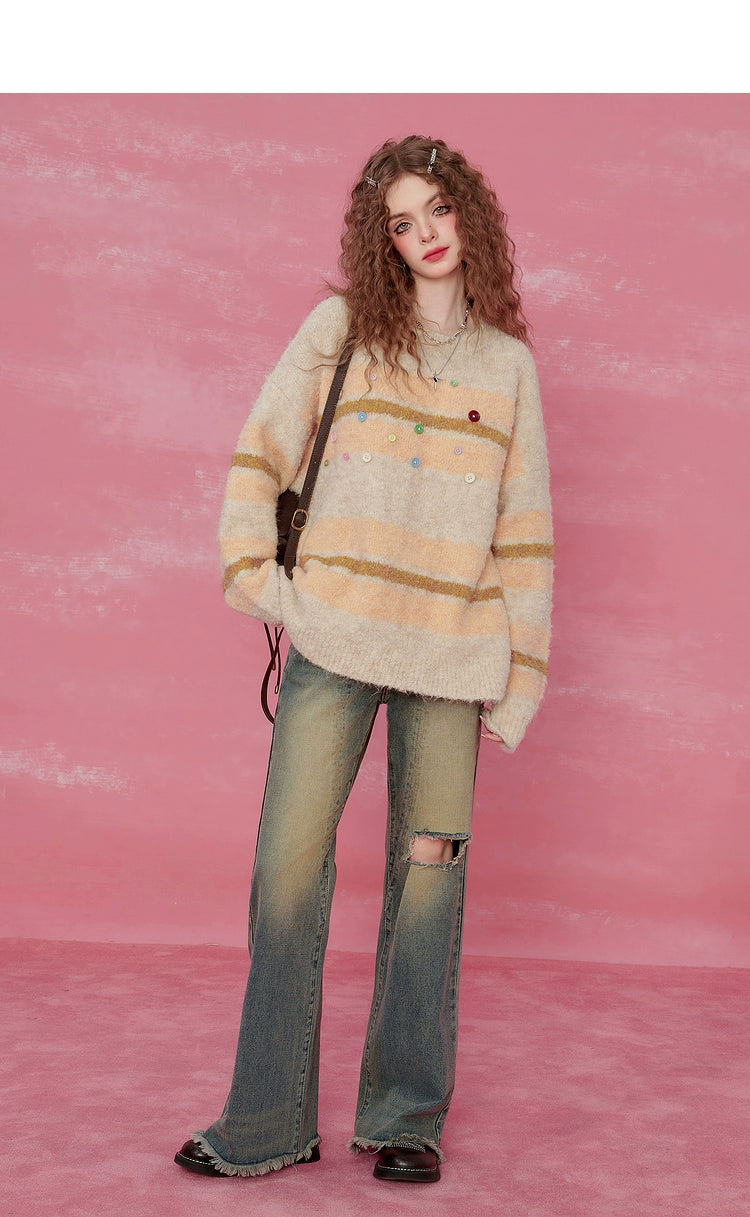 Suéter de mohair rosa rayado