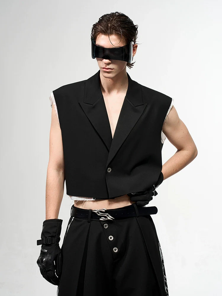 Cropped Black Sleeveless Blazer and Pants Setup