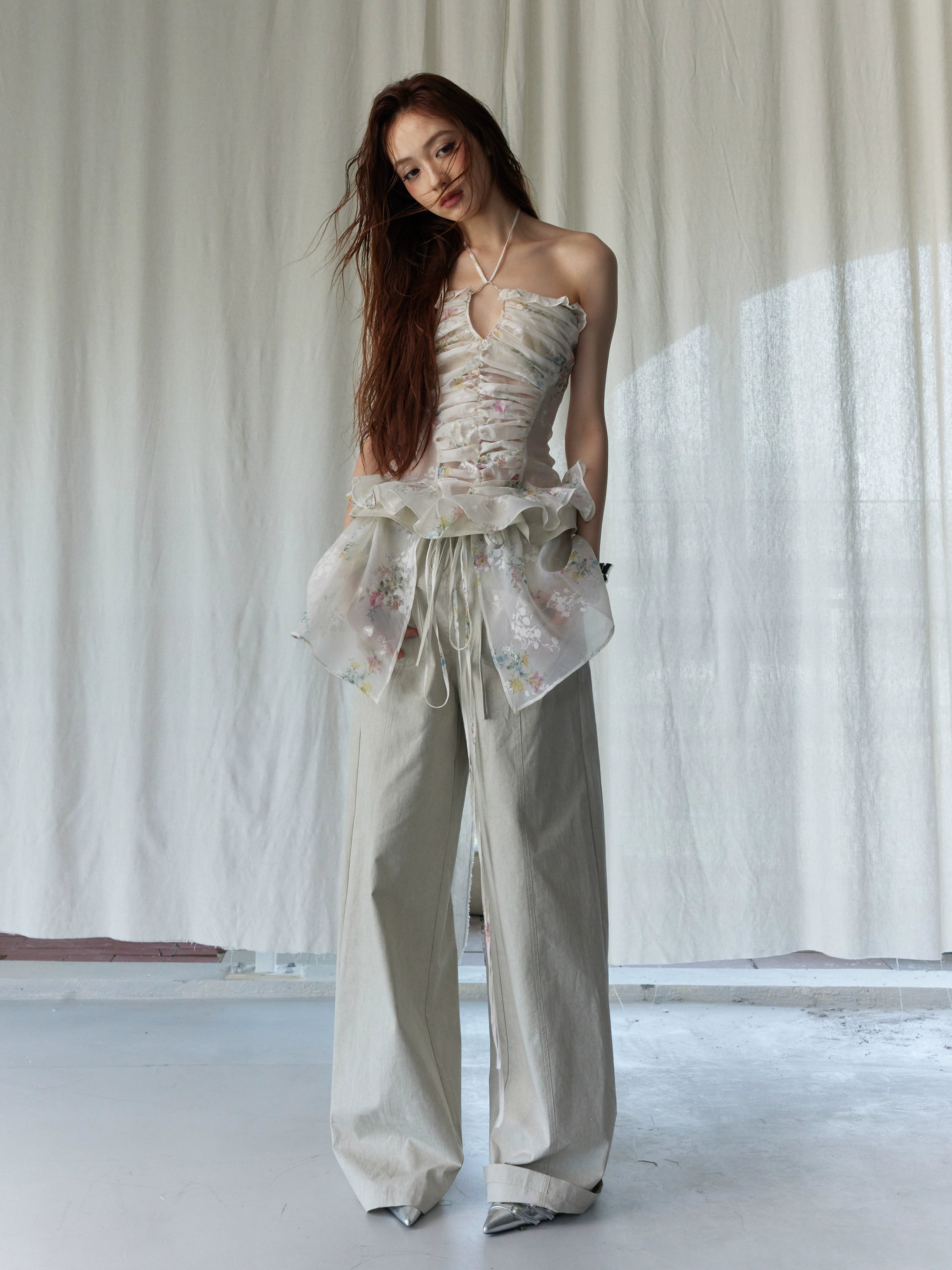 Vintage Floral Print Bustier Vest